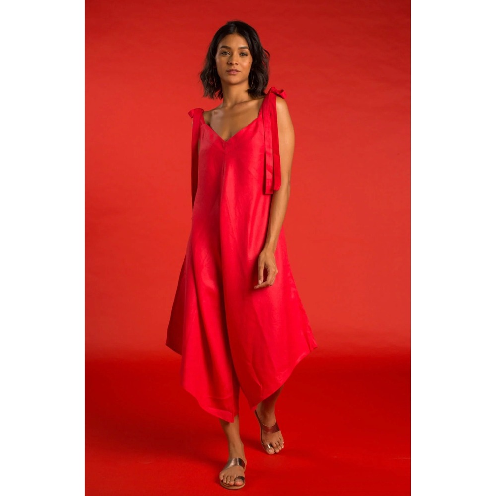 Crasqi Granadina‎ Red Jumper One Size Wide Leg Tie Strap Sleeveless